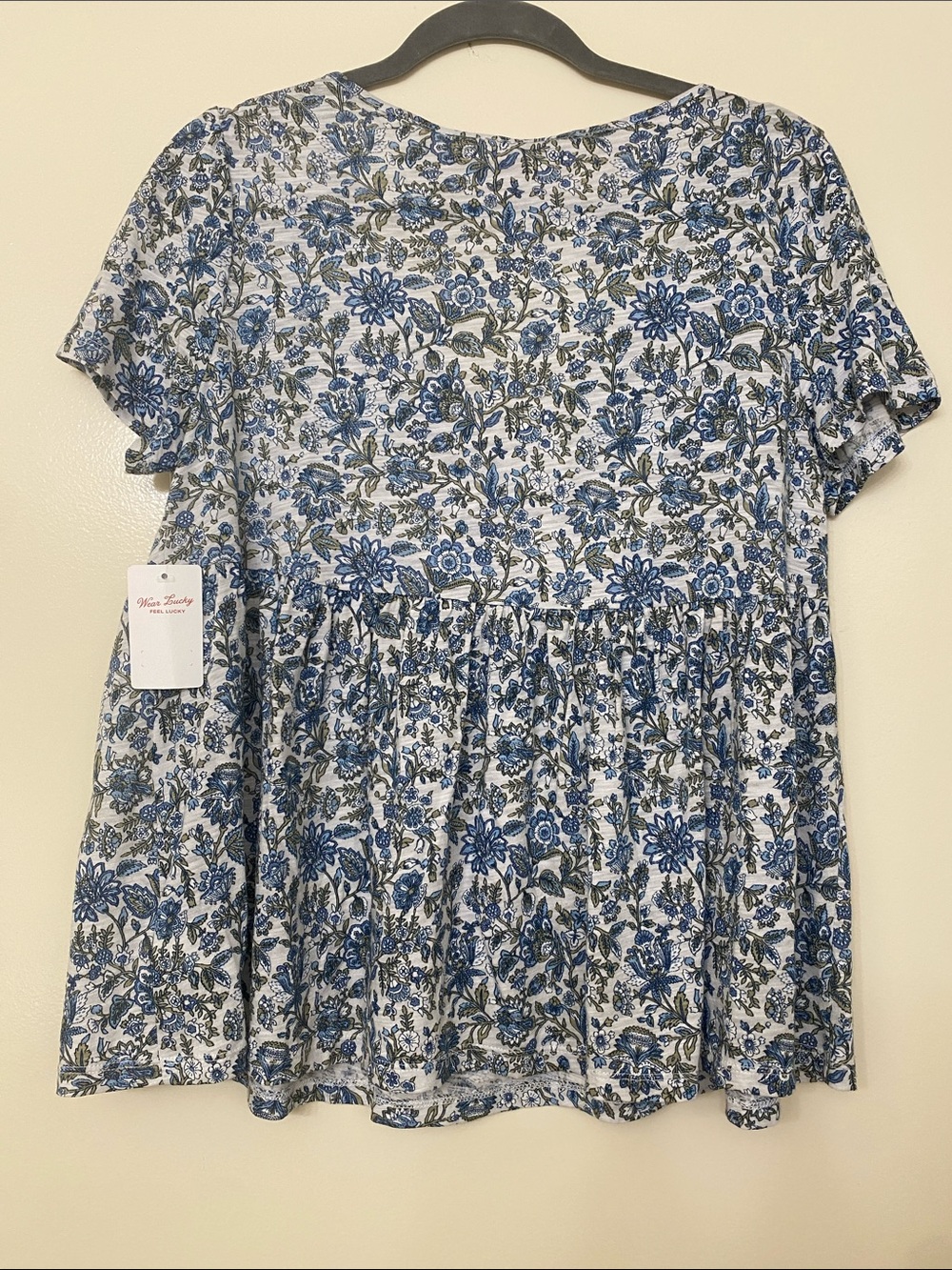 Lucky Brand Blue and White Floral Square-Neck Babydoll Top - Picture 5 of 6